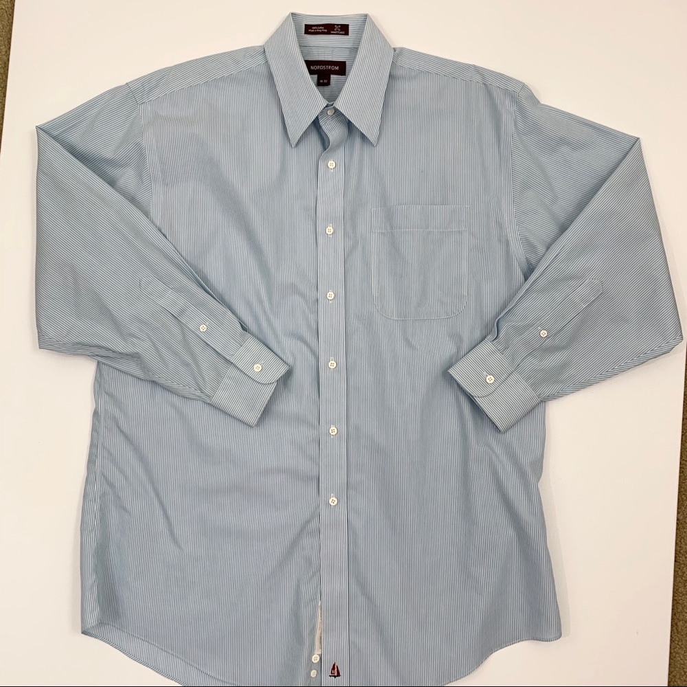 Nordstrom 16-32  dress shirt light blue striped